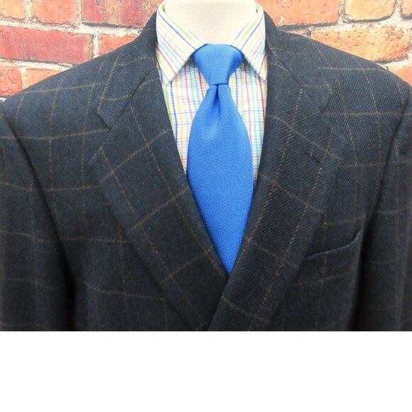 44 R- EVAN-PICONE 100% WOOL SPORT COAT BLACK & BROWN WINDOW PANE - Picture 2 of 6